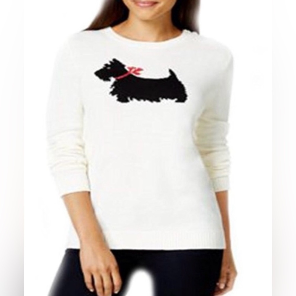 Charter Club Cream Knit Sweater Black Oz Scottie Dog Novelty Graphic Size 0X